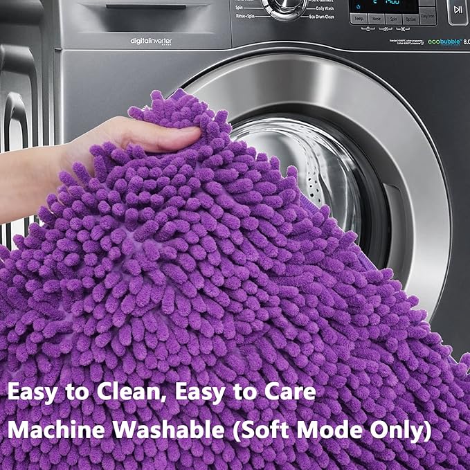 BOANKODU Bathroom Rug Set, 2 Piece Chenille Bath Mat, Non-Slip, 32x20 Inch + 20x20 Inch U Shape, Machine Washable (Violet)