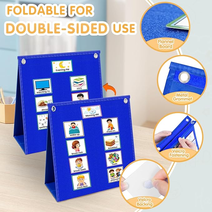 Visual Schedule for Kids with Autism Chore Chart for Kids Daily Routine Chart Autism Learning Materials Toddler Planning Board Visual Schedule for Classroom, Home with 124 Cards (DarkBlue)