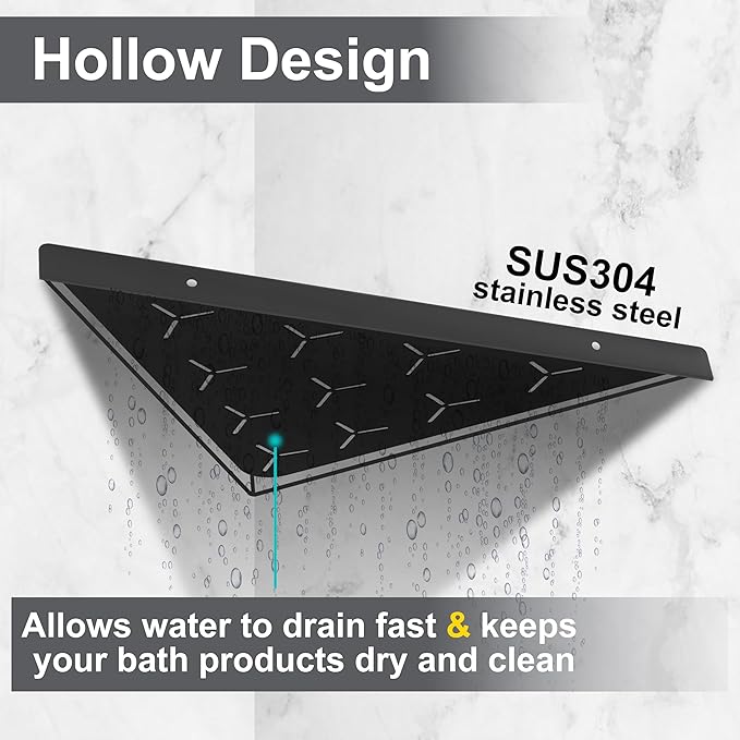 Bathroom Corner Shelf 11" Slot Design Recessed Shower Shelves for Tiled Wall, 304 Stainless Steel Corner Shelves for Bathroom Organizer No Drilling, Matte Black 1 Pack