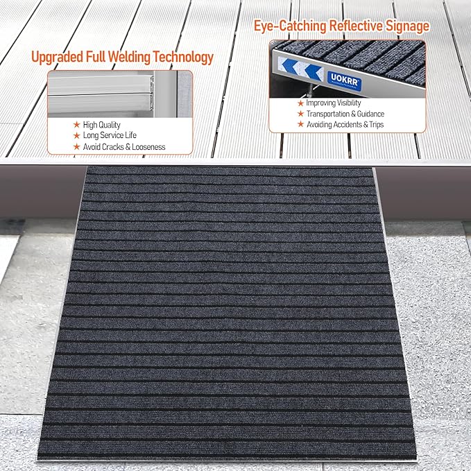 Threshold Ramp for Wheelchairs, 3.4-7.1" Rise and 36"×36" Platform Aluminum Wheelchair Ramp, Door Threshold Ramps with a Non-Slip Thick Door Mat