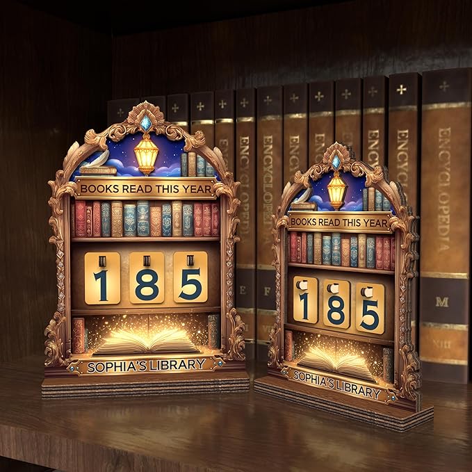 Fantasy Book Read This Year Counter Sign Personalized Reading Tracker Plaque, Custom Bookish Gifts for Readers, Librarians, Teachers Bookshelf Décor for Reading Challenge, Home Library Décor