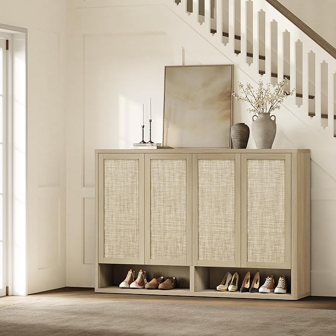 SICOTAS Rattan Shoe Storage Cabinet - Modular Shoe Cabinets with Door Tall Large Shoe Cabinet Storage for Entryway - 65.6" Wide Modular Cabinet for Hallway, Living Room