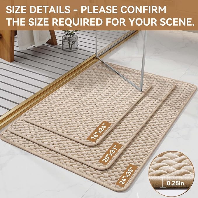Bathroom Rugs Non Slip, Super Absorbent Quick Dry Bath Mats for Bathroom, Foam Weave Texture Thin Bath Rugs Washable with Rubber Backing Fit Under Door Outside Shower,16" x 24“