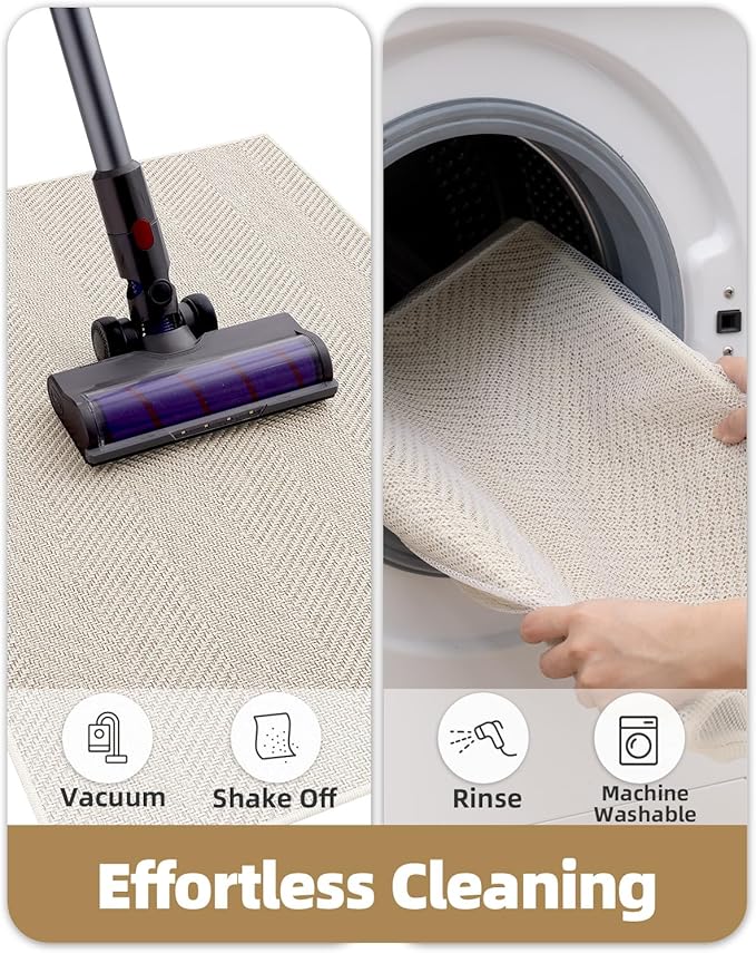 Color&Geometry Extremely White Beige Ultra Thin Indoor Door Mat 36"x60", Machine Washable Front Door Mat Non Slip, Low Profile Entrance Mat Indoor, Absorbent Carpet for Inside, Entry, Entryway (FOLD)