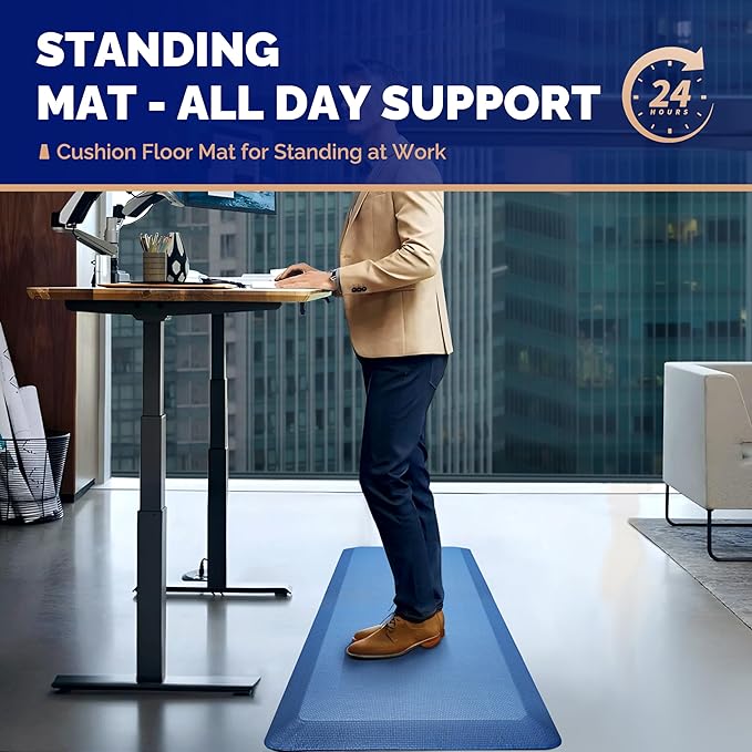 FEATOL Anti Fatigue Mat for Standing, 9/10 Extra Thick Ergonomic Standing Desk Mat, Comfort & Durable Memory Foam Standing Mat at Home,Office All Day (20" x 32", Blue, 1PC)