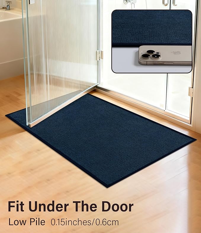 YIHOUSE Bathroom Rugs Mats Sets 3 Pieces, Ultra Thin Bath Mat Absorbent Non Slip Bath Rugs for Bathroom Washable, Shower, Sink, Laundry (Dark Blue, 3 Pieces)