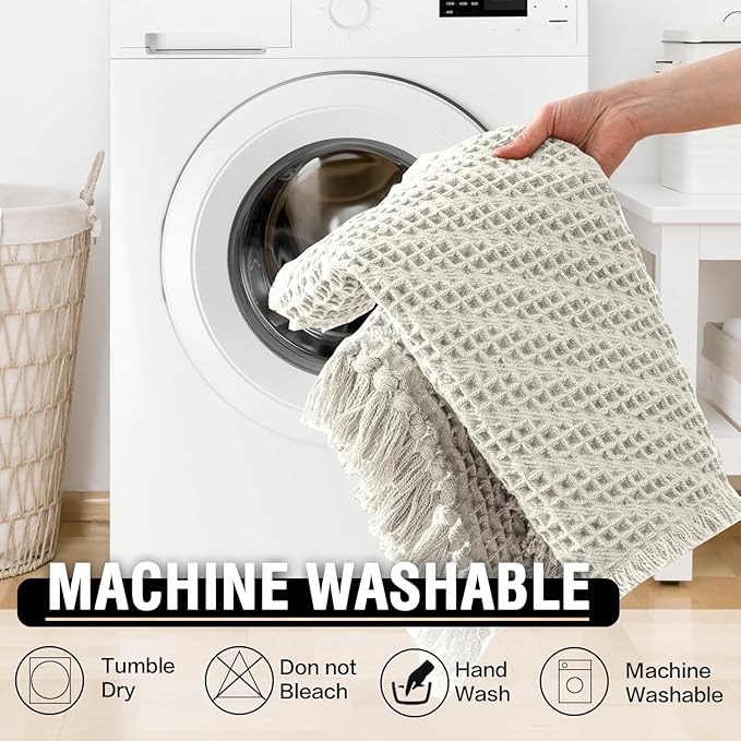 H.VERSAILTEX Waffle Bath Mat Super Absorbent Boho Bath Mat Non Slip Bath Rugs for Bathroom Floor Machine Washable Dry Fast Bathroom Rugs with Tassels, 20" x 32", Ivory White