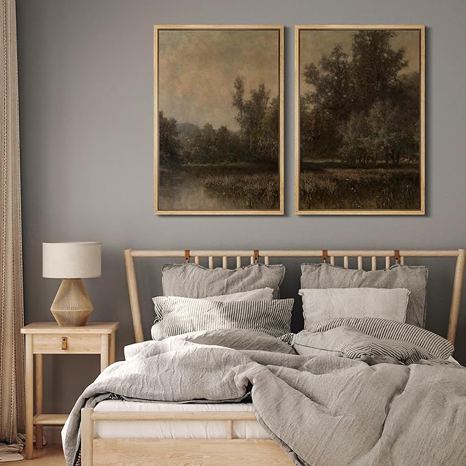MUDECOR Framed Canvas Print Wall Art Wildflower Meadow Romantic Impressionist Floral Landscape Illustrations Modern Art Decorative Bohemian Chic for Living Room, Bedroom, Office - 16"x24"x2 Natural