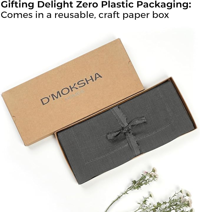D'Moksha Homes Linen Charcoal Grey Table Runner 132 Inches Long - 100% Pure Linen Extra Long Table Runner 14 x 132 Inch for Spring, Easter - Classic Hemstitch