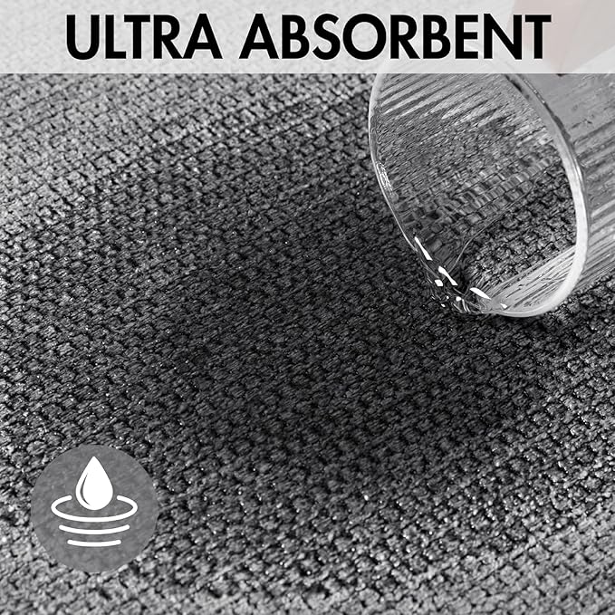 MIULEE Set of 2 Ultra Thin Bathroom Rugs, Rubber Bath Mat, U-Shaped Toilet Rug for Bathroom, Non Slip Quick Dry Absorbent Machine Washable, Fit Under Door, Shower, Sink, Grey, 17"x27"+20"x24"