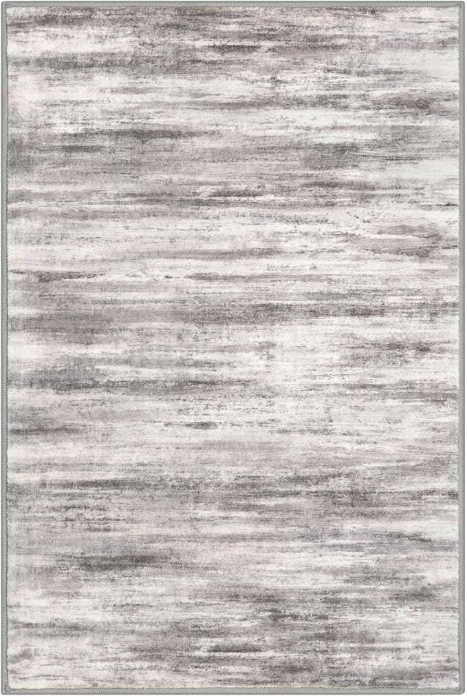 KOZYFLY Abstract Modern Washable 3x5 Area Rug Non-Slip Large Kitchen & Entryway Rug, Grey Beige Throw Rugs Indoor Mat for High-Traffic Door Entrance, Laundry, Nursery, Soft Bedroom Living Room Accent