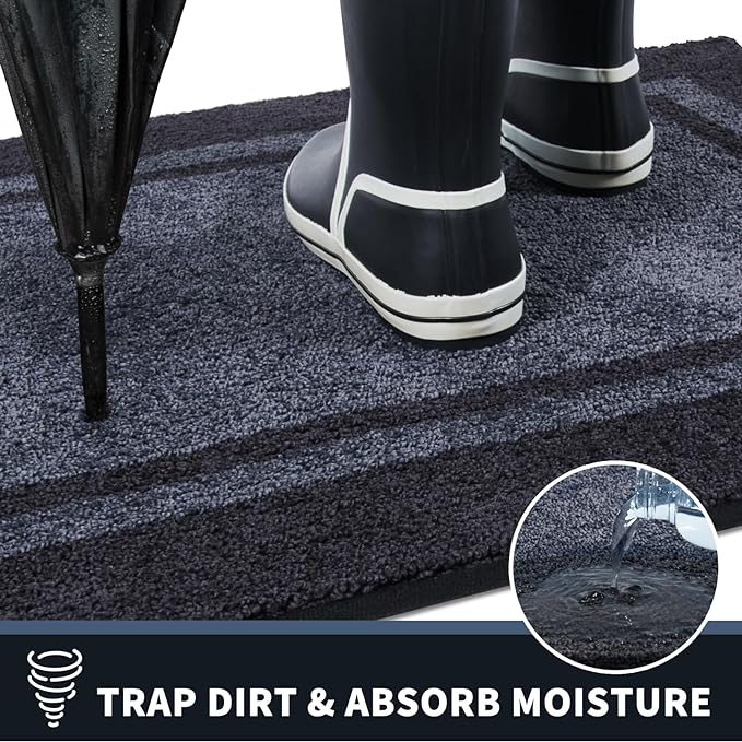 PURRUGS Dirt Trapping Door Mat 24" x 84", Non-Slip/Skid Machine Washable Entryway Rug, Shoes Scraper, Area Rug, Super Absorbent Welcome Mat for Muddy Wet Shoes and Paws, Bluish Grey & Charcoal