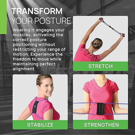 PRIMEKINETIX PostureMedic Dynamic Posture Corrector - Active Resistance Training System for Upper Back Strengthening & Shoulder Alignment - Stretches Chest, Strengthens Back - Doctor Recommended - Size M (Blue)