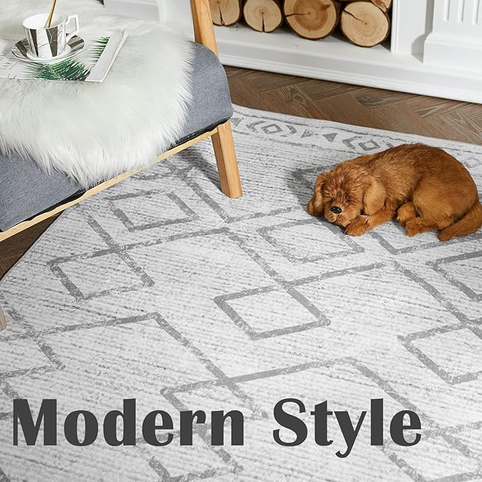 jinchan Hallway Runner Rug 3x7 - Moroccan Kitchen Machine Washable Runner Rug Modern Geometric Soft Faux Wool Ultra-Thin Low-Pile Non-Slip Carpet for Laundry Room Bedroom Farmhouse (3x7ft, Grey)