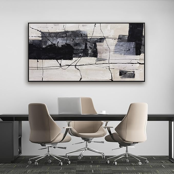 Abstract Wall Art Framed Decor Canvas Wall Art For Living Room Modern Canvas Prints Pictures For Wall Black And White Artwork For Home Hotel Decoration 24x48 Inch