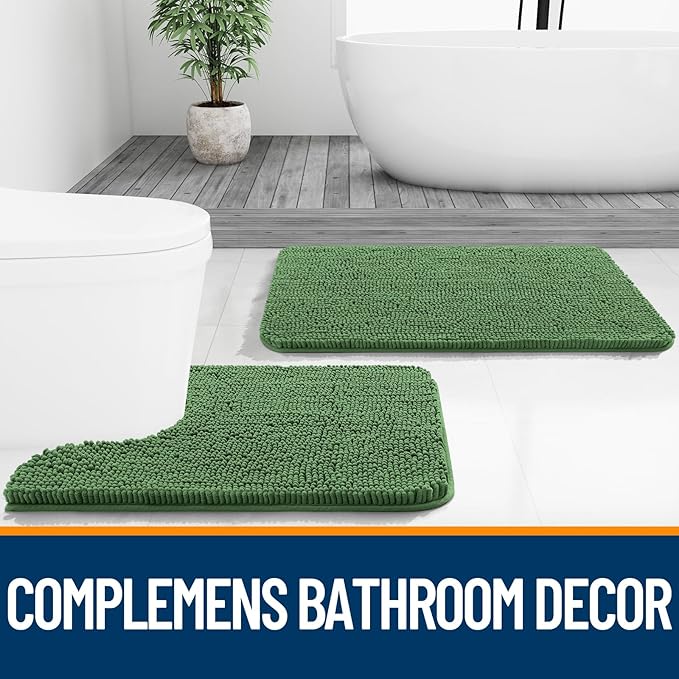 OLANLY Bathroom Rugs 24x16, Extra Soft Absorbent Chenille Bath Rugs, Rubber Backing Quick Dry, Machine Washable Bath Mats for Bathroom Floor, Tub and Shower, Home Decor Accessories, Olive Green