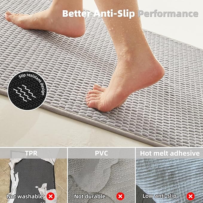 Small Bathroom Rugs, Non Slip Washable Bath Rugs Super Absorbent Bathroom Rug Thin Quick Dry Low Pile Bath Mats, Light Grey 12"x12"