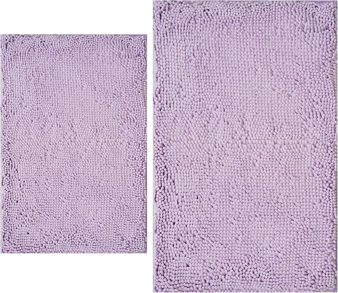 BOANKODU Bathroom Rugs Sets 2 Piece, Extra Soft Chenille Bath Mat Absorbent Bathroom Rug, Bathroom Mat with Sturdy PVC Non-Slip Bottom, Machine Washable Bath Rugs (Lavender)