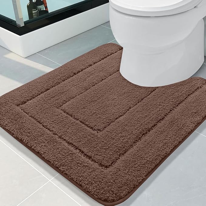 Buganda Bathroom Rugs, 24" x 20", Soft and Absorbent Microfiber Bath Rugs, Non-Slip Shaggy Shower Carpet, Machine Wash Dry Bath Mats for Bathroom Floor, Tub and Shower, Brown