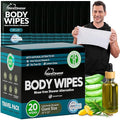 Dura Cleanse Travel Body Wipes -Maximum Cleaning Power (Ultra Clean) - 20 Count, XL 10”x10” Individually Wrapped No-Rinse Shower Wipes for Men & Adults, Gym, Work, Camping & Travel