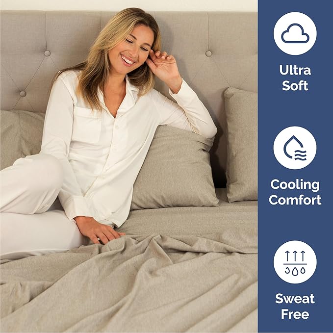 Queen 6 Piece Sheet Set - Cooling & Breathable Bed Sheets - Hotel Luxury Bed Sheets for Women, Men, Kids & Teens - Deep Pocket Bedding w/Easy Fit - Soft & Wrinkle Free - Queen Heathered Beige Sheets