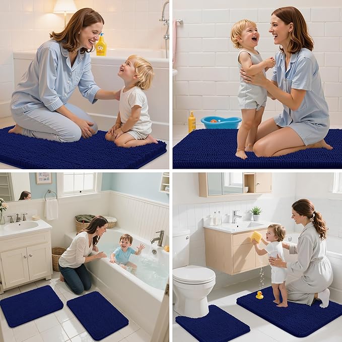 Arotive Bathroom Rugs 30x20, Extra Soft Absorbent Shaggy Chenille Bath Rugs, Machine Washable Rubber Backing Non-Slip Bath Mats for Bathroom Floor Tub and Shower, Home Decor Accessories, Navy
