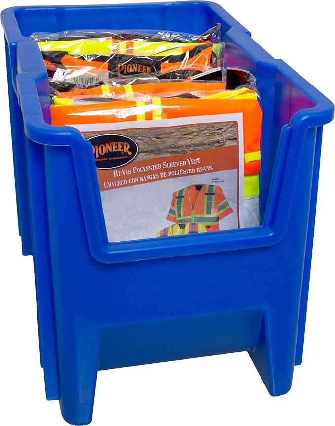 Akro-Mils 13014 Stak-N-Store Heavy Duty Stackable Open Front Plastic Storage Container Bin, (17-1/2-Inch x 11-Inch x 12-1/2-Inch), Blue, (4-Pack)