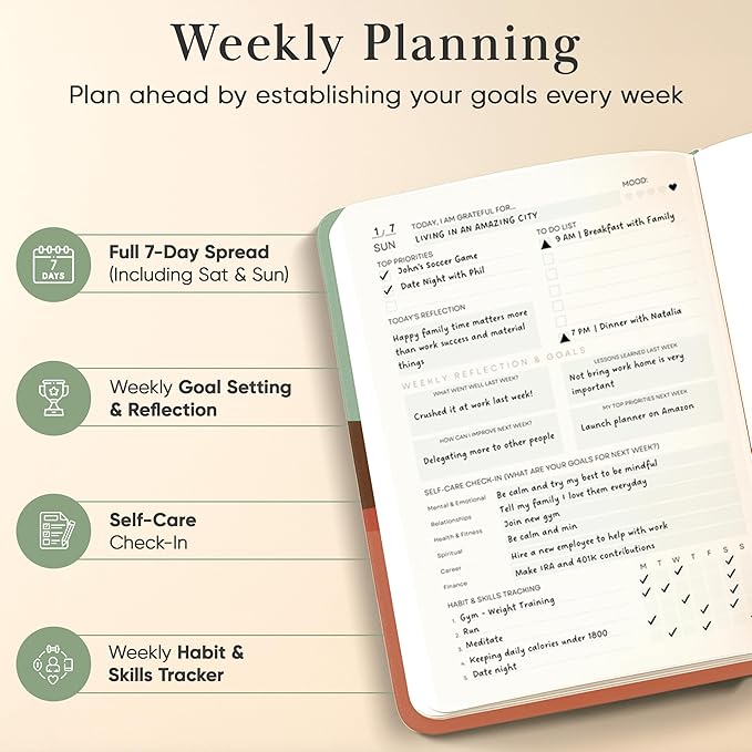2026 Planner, Daily Journal & Gratitude Journal All-In-One with To Do List, Self Care Prompts & Habit Tracker - 5.8 x 8.3 - Morning
