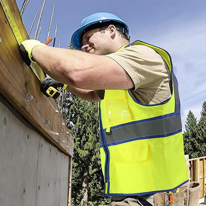 AYKRM High Visibility Safety Vest - Reflective Work Vest with 5 Reinforced Pockets