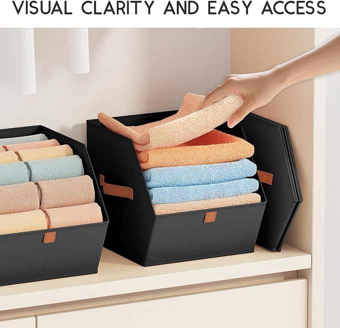 Fabric Closet Storage Cubes - 8 Pack Square Storage Bins with Dual Handles for Clothes, Towels, Toys, Cube Storage Organizers for Bedroom, Nursery, Shelves, Closet, Small Spaces, Black