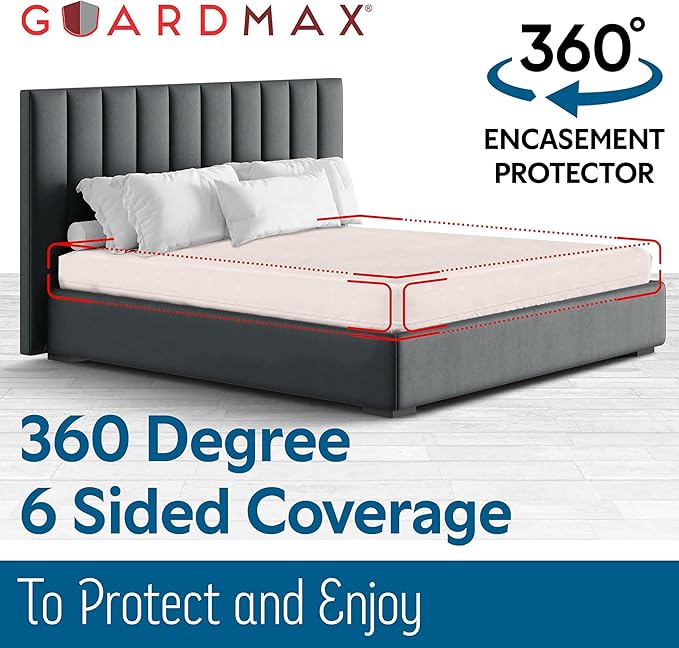 Guardmax Jersey Knitted King Zippered Mattress Encasement - Waterproof & Bed Bug Proof Mattress Protector - Comfortable, Soft, and Noiseless Zippered Bedding - Dust Mite Proof (78 x 80 x 12)