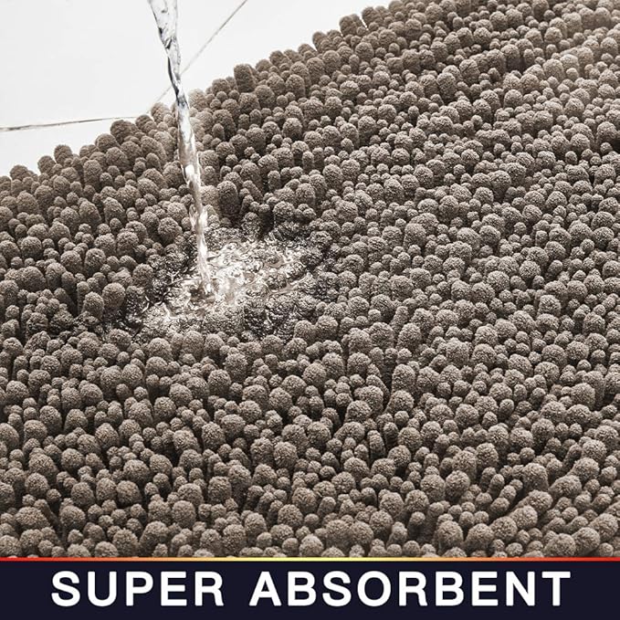 Walensee Large Bathroom Rug Non Slip Bath Mat (72x24 Inch Taupe) Water Absorbent Super Soft Shaggy Chenille Machine Washable Dry Extra Thick Perfect Absorbant Best Plush Carpet for Shower Floor