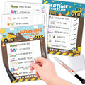 Magnetic Morning & Bedtime Routine Chart for Kids - Customizable Toddler Daily Schedule Board with Dry Erase Surface, Stickers & Marker, Build Habits with Visual Checklists, Construction Theme