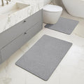 MIULEE Set of 2 Ultra Thin Bathroom Rugs, Rubber Bath Mat, U-Shaped Toilet Rug for Bathroom, Non Slip Quick Dry Absorbent Machine Washable, Fit Under Door, Shower, Sink, Grey, 17"x27"+20"x24"
