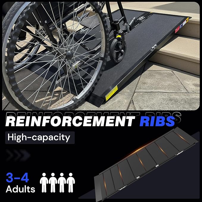 4FT Portable Wheelchair Ramp with Quick-Lock, Black Seamless Non-Slip Aluminum Folding Handicap Ramp,Threshold Ramp for Doorways, Wheel Chair Ramp for Home Steps, Loading Dock Plates