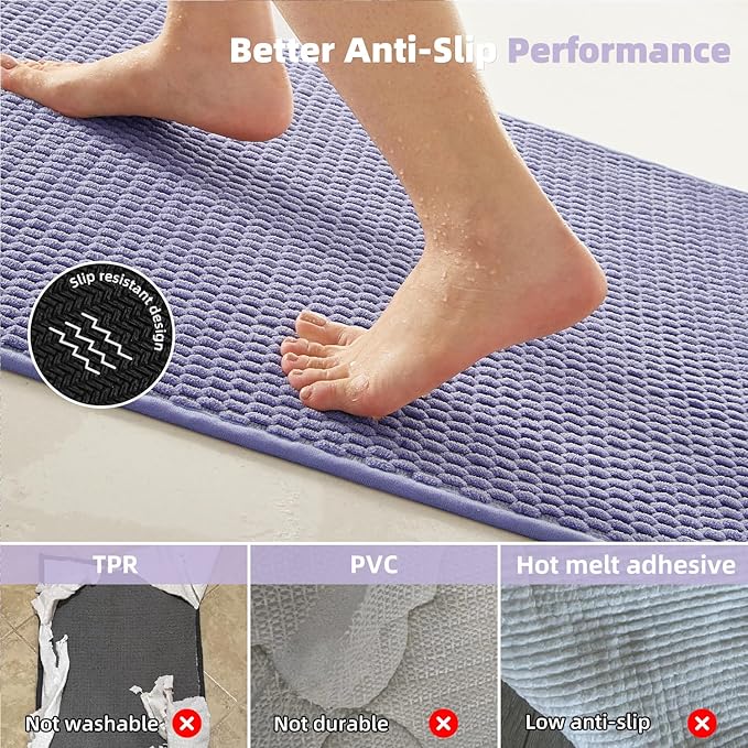 Large Bathroom Rugs Non Slip Washable Bath Rugs Super Absorbent Bathroom Rug Thin Quick Dry Low Pile Bath Mats, Lavender 36"x48"