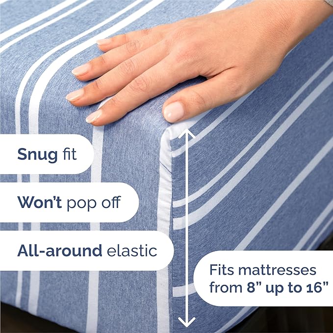 King 6 Piece Sheet Set - Cooling & Breathable Bed Sheets - Hotel Luxury Bed Sheets for Women, Men, Kids & Teens - Bedding w/Deep Pockets & Easy Fit - Soft & Wrinkle Free - King Blue Stripes Sheets