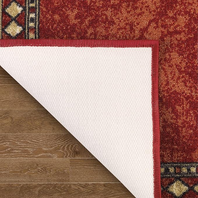 Antep Rugs Alfombras Modern Bordered 2x10 Non-Skid (Non-Slip) Low Profile Pile Rubber Backing Indoor Area Runner Rugs (Maroon Beige, 2' x 10')
