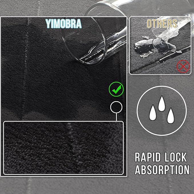 Yimobra U-Shaped Toilet Bath Mat Set 2 Piece - Super Soft Absorbent Quick Dry Memory Foam Bathroom Rugs, Machine Washable Non Slip Floor Carpet for Tub Shower & Single Sink (17x24 & 24x20, Black)