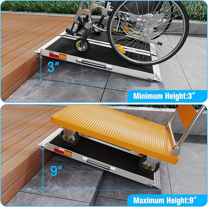 VNN Portable Wheelchair Ramp 3FT, Non-Slip Aluminum Ramps for Wheelchairs for Home, Handicap Wheelchair Ramps for Home Steps, Aluminum Loading Dock Plates, Doorways, Curbs, Stairs