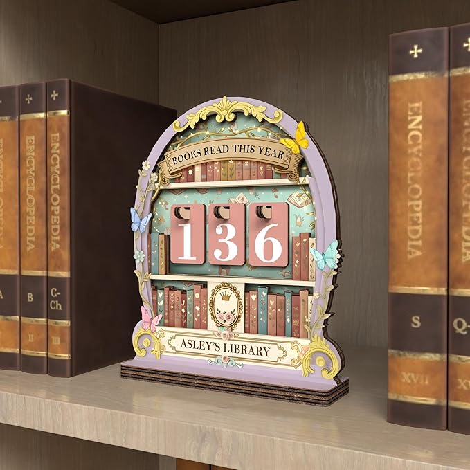 Personalized Books Read This Year Counter with Name, Book tracker for Reading Goal Challenge, Home Library Décor, Bookshelf Accessories, Bookish Gifts for Teachers, Writers, and Literary Fans