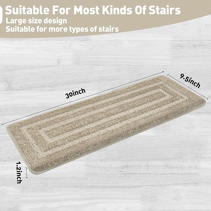 PURE ERA Bullnose Carpet Stair Treads Set Tape Free Non-Slip Indoor Stair Protectors Pet Friendly Rugs 9.5" x 30"(14 Pieces,Cream Gray Rectangular)