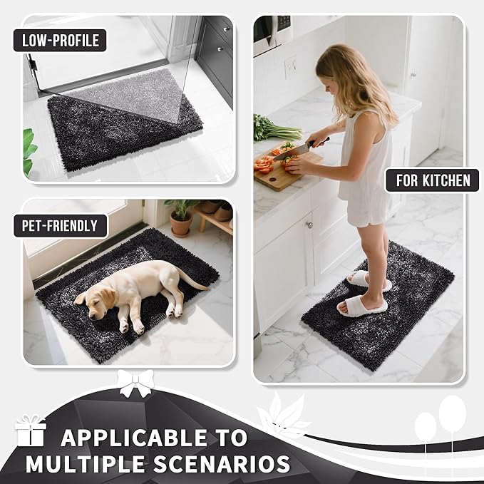 Yimobra Bathroom Rugs Sets 2 Piece, Soft Absorbent Bath Mat and U-Shaped Toilet Rug with Non Slip Backing, Luxury Shaggy Bath Mats for Bathroom, Machine Washable, 31.5"x20"+24"x20", Dark Grey