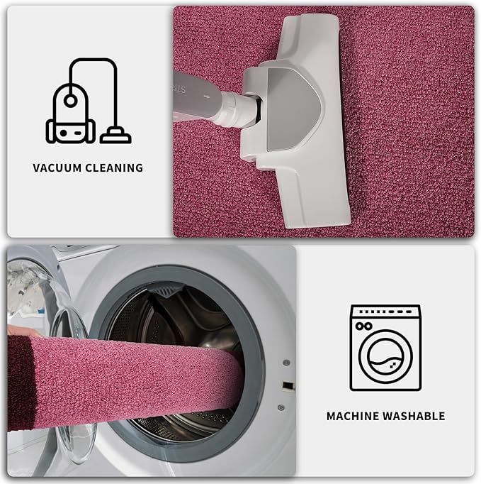 PURRUGS Dirt Trapping Door Mat 24" x 60", Non-Slip/Skid Machine Washable Entryway Rug, Shoes Scraper, Throw Rug, Super Absorbent Area Rug for Muddy Wet Shoes and Paws, Pink & Burgundy Red