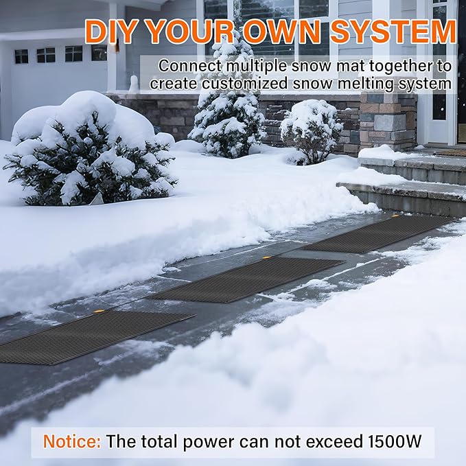 Snow Melting Mats Outdoor 36 x 72 inch, Non-Slip Heated Outdoor Mats 730 W 120V, Heated Driveway Mats with UL and ETL Certificate Power Cord, Suitable for Most Entryways
