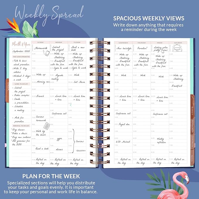 PLANBERRY Hourly Schedule Planner Premium – Undated Weekly Organizer with Time Slots & Monthly Budget – Time Management, Goal Setting, to-Do List & Habit Tracker –6.9″x8.5″(Rose Flamingo)