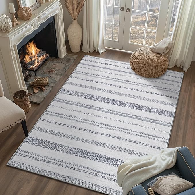 jinchan Moroccan Boho 3x5 Area Rugs for Entryway - Machine Washable Soft Throw Rug Bohemian Design Non-Slip Carpet for Entrance Living Room Kitchen Bedroom (3‘x5', Grey)