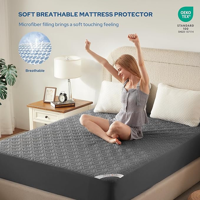 2 Pack Waterproof Mattress Protector, Twin Size Mattress Pad with Deep Pocket 6"-15" Depth, Soft Breathable Dirt-Proof Single Bed Mattress Cover for Bedroom, Dorm Room (Gray)