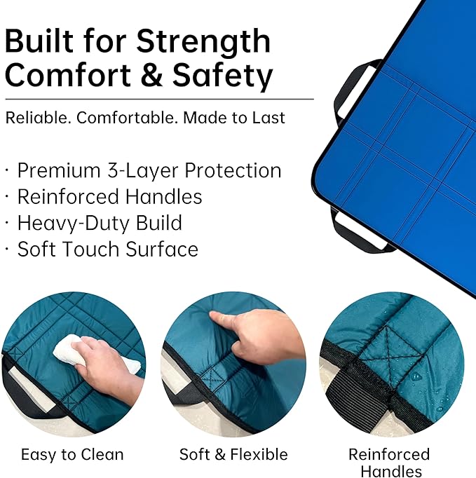 Upgraded 3-Layer Comfort Positioning Bed Pad with Handles Washable Waterproof Transfer Board for Turning Moving Patient Inconvenience Care Transfer Sheet, 60"x40", Extra Large, Mist Gray