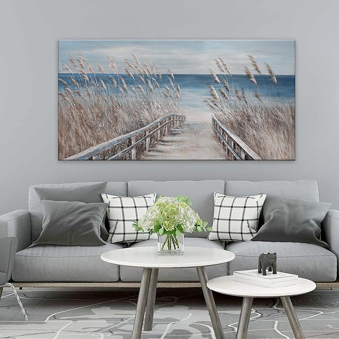 Dimpaga Canvas Wall Art Decor Large Wall Art for Living Room Vintage Coastal Wall Art Prints Landscape Beach Wall Art Decorations Blue Artwork for Walls Bedroom Office Kitchen Wall Decor 24" X 48"
